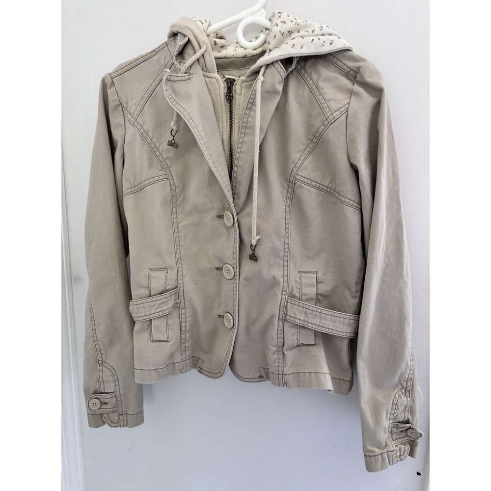 Nori Hooded Utility Cargo Jacket Cotton Floral Lining Y2K Styling Buckles 44x22